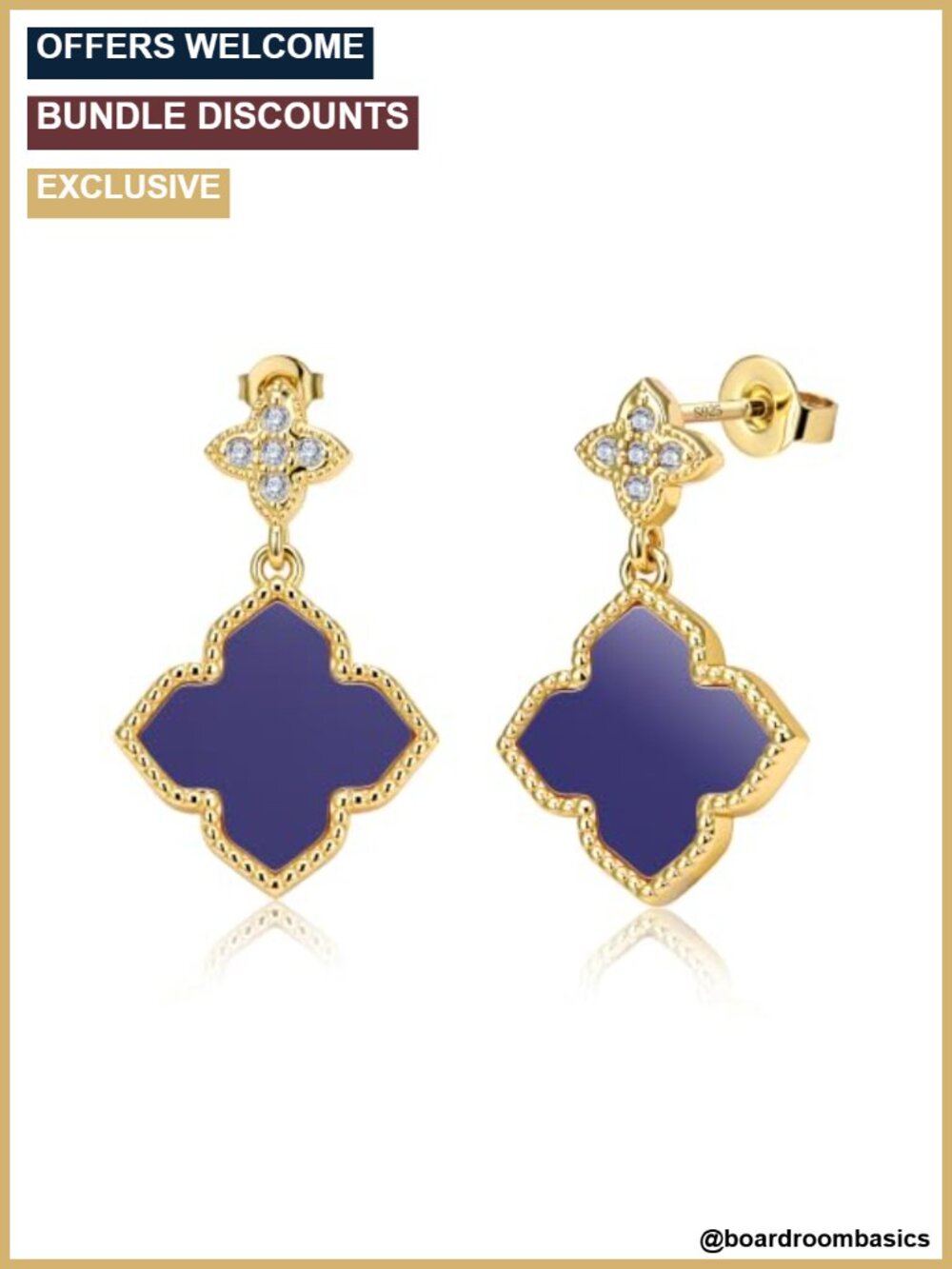 14K Gold Plated Natural Stone Clover Drop Dangle Earrings Women Jewelry